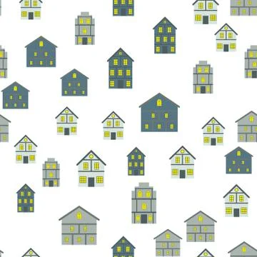 Little Town Seamless Pattern Background. Vector Illustration Stock Illustration