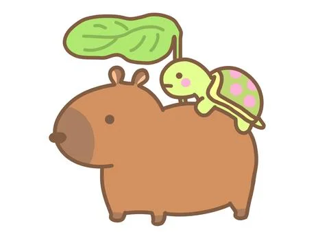 Little turtle riding on the back of a capybara Stock Illustration