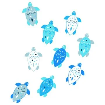 Little turtles pattern. Vector blue and white sea illustration 스톡 일러스트