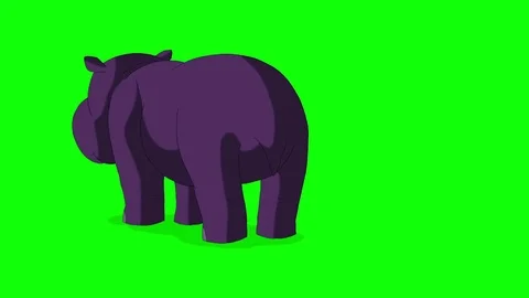 Little Violet Hippo Runs with Stop Back View. Video stock 80210832