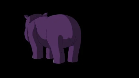 Little Violet Hippo Runs with Stop Back View. Video stock 80210850