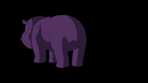 Little Violet Hippo Runs with Stop Back View. Video stock 80243959