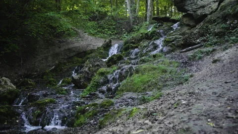Little waterfall in the middle of a forest Stock Footage 130192961