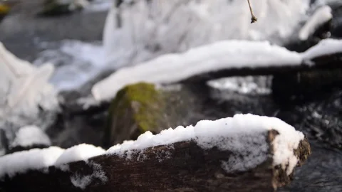 Little waterfall at river mitterwasser in winter, upper austria Stock Footage 126985533