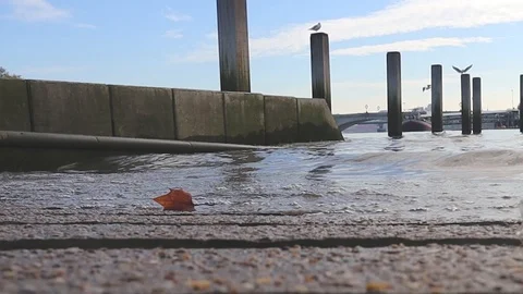Little waves on the surface of the River Thames in Putney Stock Footage 96887578
