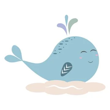 Little whale on a cloud, abstract boho illustration Stock Illustration