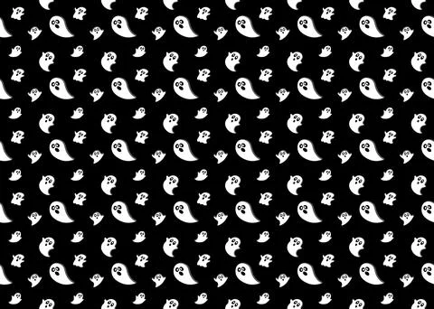 Little white ghost seamless pattern vectors isolated on dark background ep59 Stock Illustration