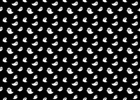 Little white ghost seamless pattern vectors isolated on dark background ep58 Stock Illustration