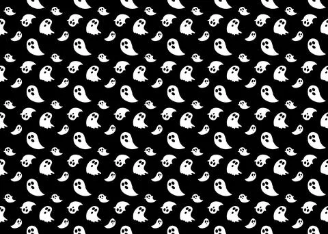 Little white ghost seamless pattern vectors isolated on dark background ep60 Stock Illustration
