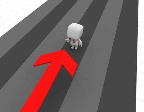 Little white man blocking an arrow going forward Stock Illustration