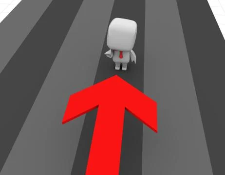 Little white man blocking an arrow going forward Stock Illustration