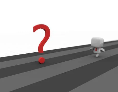 Little white man running with question mark Stock Illustration