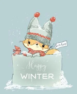 Little winter fox Stock Illustration