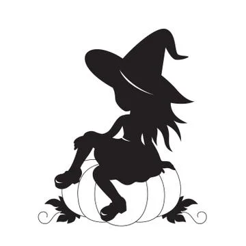 Little witch and pumpkin vector silhouette Stock Illustration