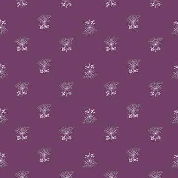 Little yarrow silhouettes seamless pattern in botany abstract style. Purple b Stock Illustration
