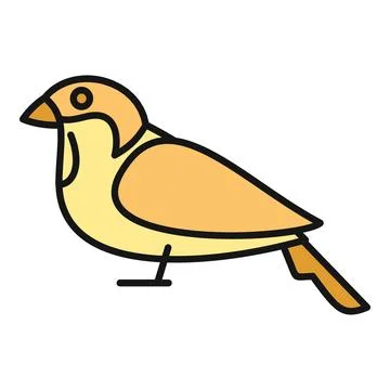 Little yellow bird icon outlining simple cartoon Stock Illustration