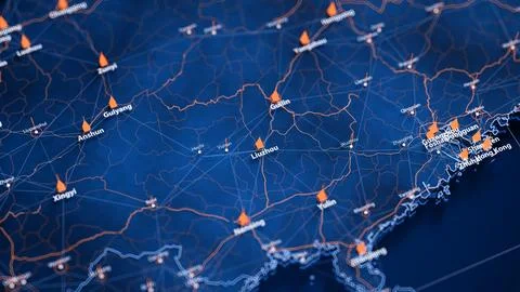 Liuzhou map big data visualization. Futuristic map infographic of city in China Stock Illustration