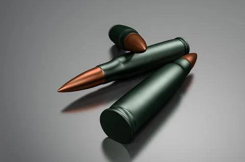 Live ammunition or shells in 3D image on a dark background Stock Illustration