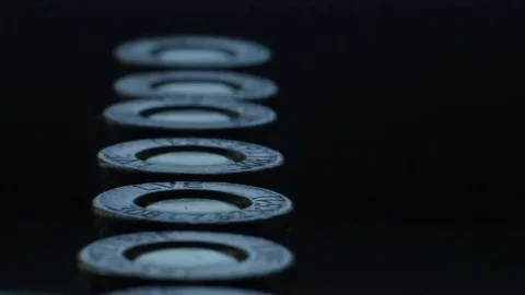 Live ammunition standing in a row Stock Footage 69085822