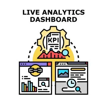 Live analytics dashboard analyzing business performance data Stock Illustration