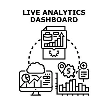 Live analytics dashboard presenting business data insights Stock Illustration