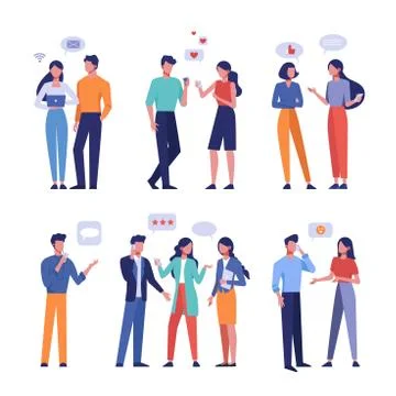 Live and online communication flat vector illustrations set Stock Illustration