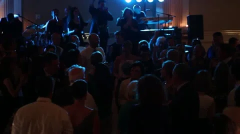 Live band with large group dancing and DJ lighting Stock Footage 11136436