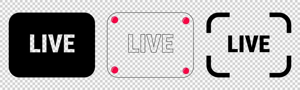 Live broadcast indicator icons set with black and white graphic elements Stock Illustration