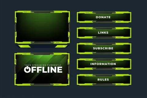 Live broadcast screen panel vector with green color. Online gaming frame deco Stock Illustration