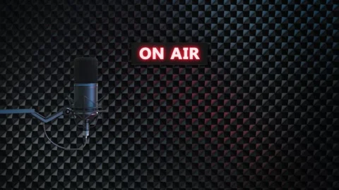 Live Broadcast Studio Microphone With On Air Sign and Copy Space Stock Footage 342641242