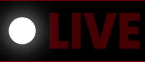 Live broadcast warning light and text. Video stock 335735381