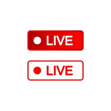 Live buttons red and white icon, social media consept on an isolated white ba Stock Illustration