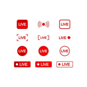 Live buttons red and white icon, social media consept on an isolated white ba Stock Illustration