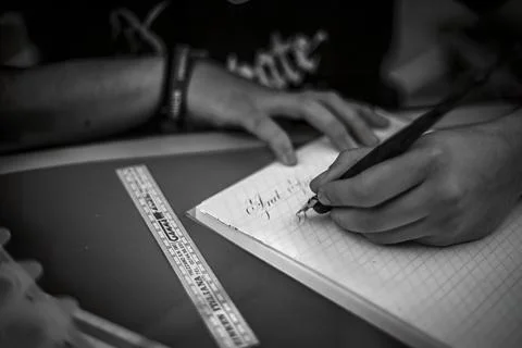 Live calligraphy tutorial Stock Photos