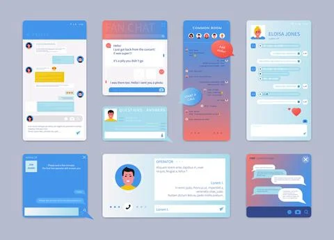 Live chat app. UI UX chatbot design. Smartphone screen of web support. Text Stock Illustration