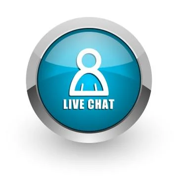 Live chat blue silver metallic chrome border web and mobile phone icon on whi Stock Illustration