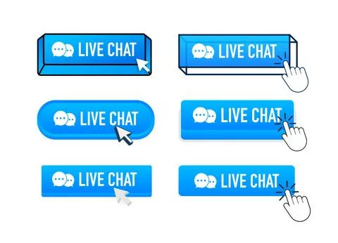 Live chat Button with pointer clicking. Live chat web buttons set. User Stock Illustration