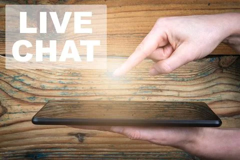 Live Chat concept. Communication, expression and technology concept. Tablet Stock Photos