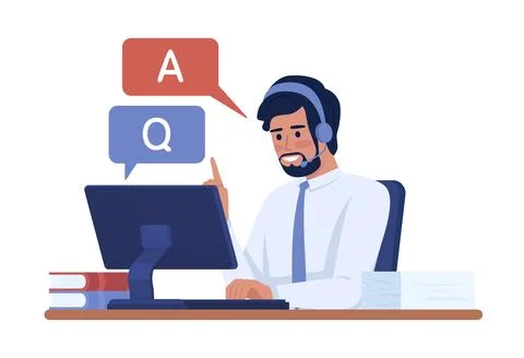 Live chat operator semi flat color vector character Stock Illustration