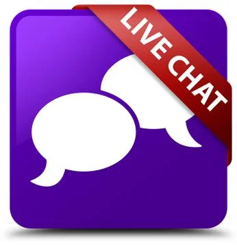 Live chat purple square button red ribbon in corner Stock Illustration