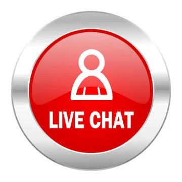 Live chat red circle chrome web icon isolated. Stock Illustration
