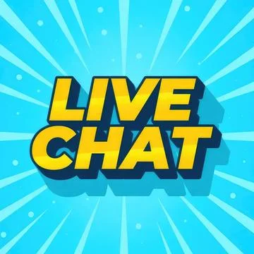 Live chat text graphic with bright blue background and rays Stock Illustration