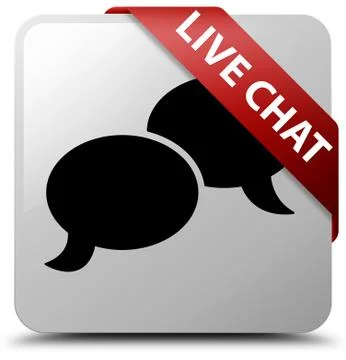 Live chat white square button red ribbon in corner Stock Illustration