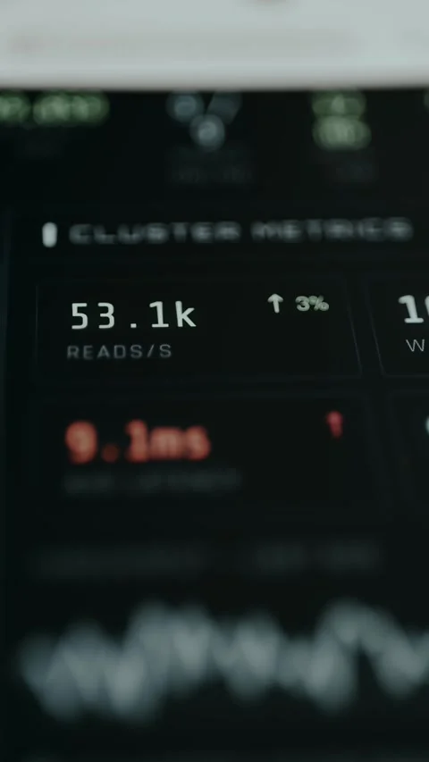Live cluster metrics interface with reads per second Stock Footage 331570116