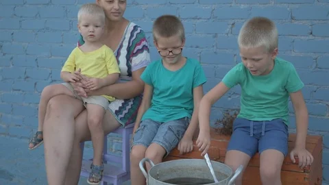 Live crayfish caught in river are cooked in arge aluminum pan in open air. Wo Stock Footage 93293129