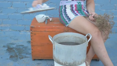 Live crayfish caught in river are cooked in arge aluminum pan in open air. Wo Stock Footage 93293421