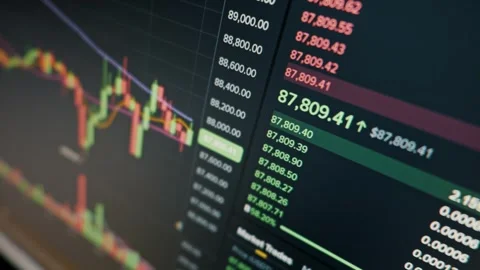 Live Cryptocurrency Trading Chart with Fluctuating Market Data Stock Footage 325080347