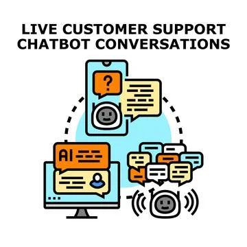 Live customer support chatbot conversations concept 스톡 일러스트