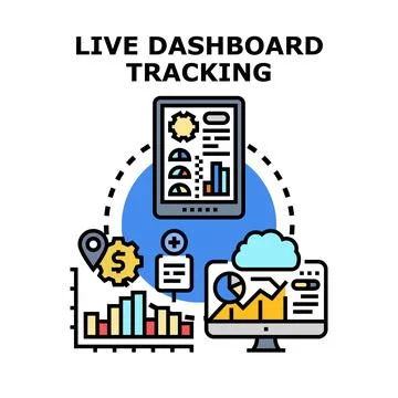 Live dashboard tracking business data analytics Illustrazione stock