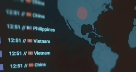 Live data on cyber attacks, time and targeted country Video stock 321759349